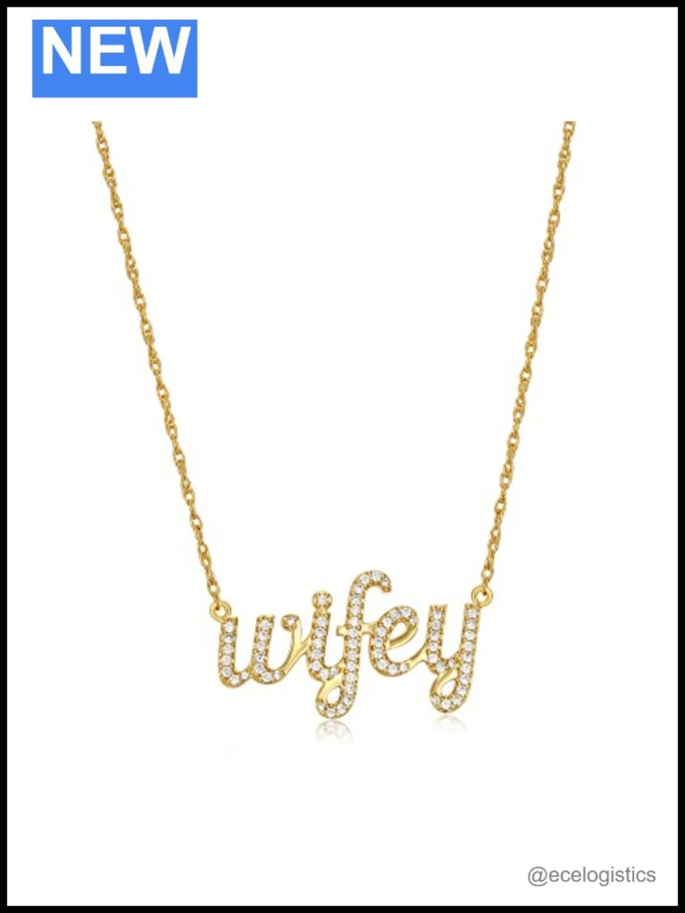 Sterling Silver Wifey Necklace 16in Gold Plated CZ Pendant